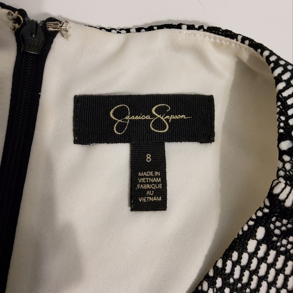 Jessica Simpson Black/White Eyelet Embroidered Lace Sleeveless Sheath Dress Sz8 - Picture 8 of 10